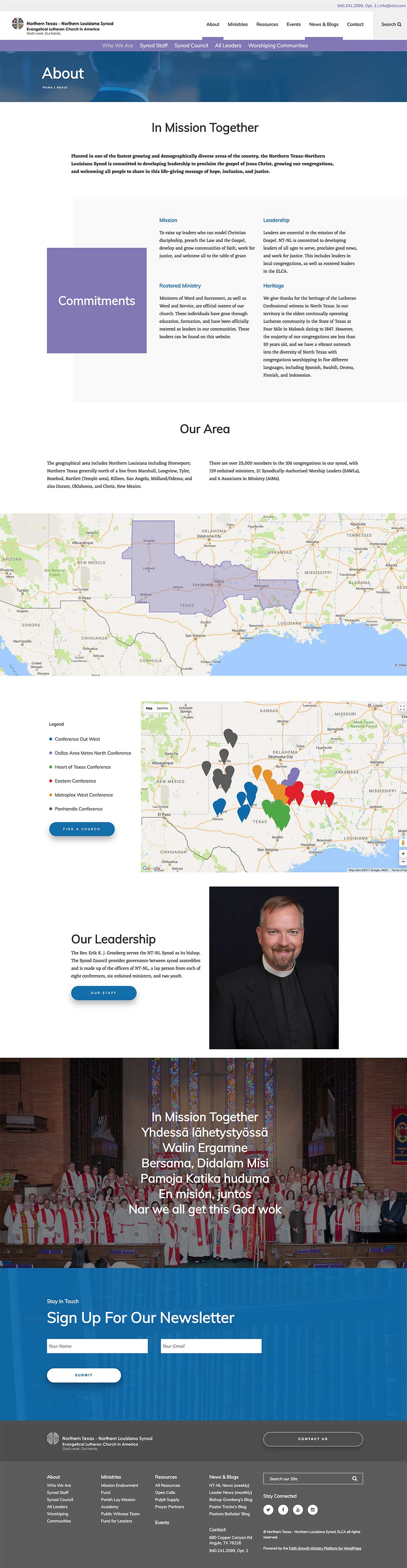 About page for the Northern Texas-Northern Louisiana Synod website