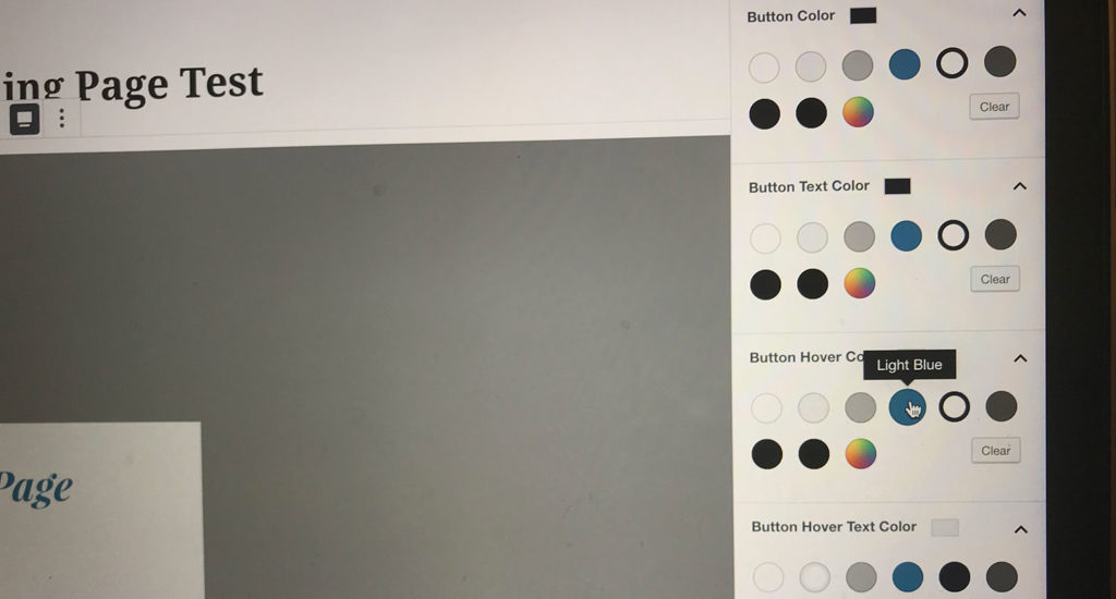 Screenshot of custom color palettes in the Gutenberg editor