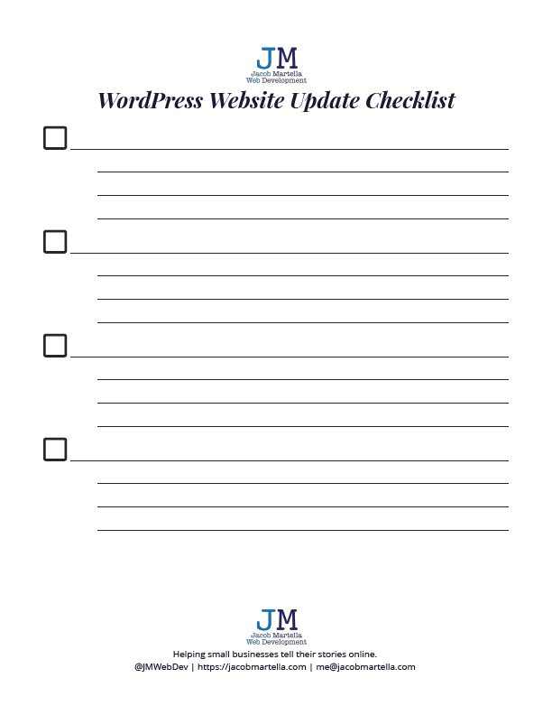 Blank checklist for updating a website
