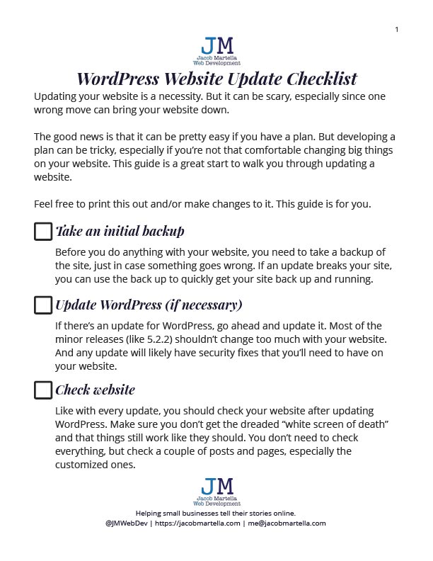 Guide for updating a WordPress website
