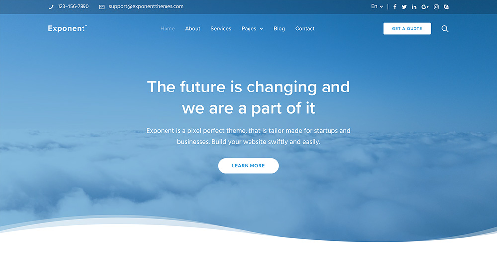 Homepage for the Exponent WordPress theme
