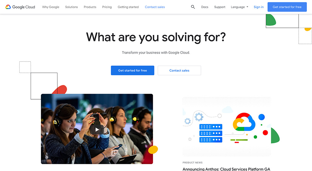 The landing page for Google Cloud