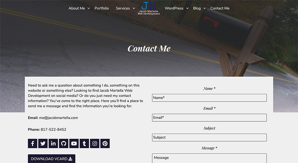 Contact page on JacobMartella.com
