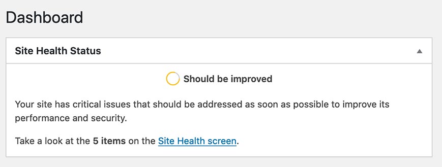 The new site health dashboard widget in WordPress 5.4
