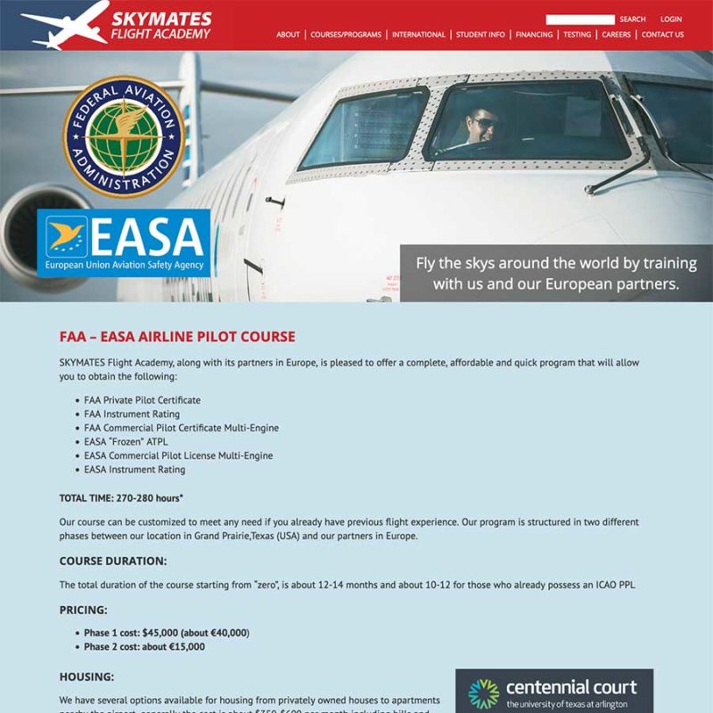 Screenshot of the Airline Pilot Course page for Skymates