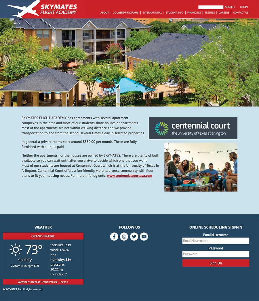 Screenshot of the Housing page for Skymates
