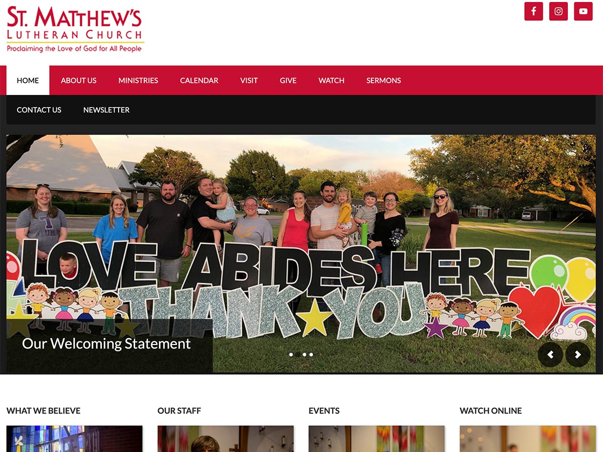 Screenshot of the St. Matthew's Lutheran Church home page
