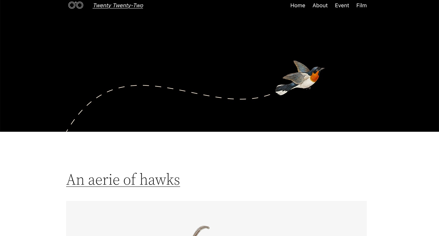 Screenshot of the TwentyTwentyTwo theme homepage
