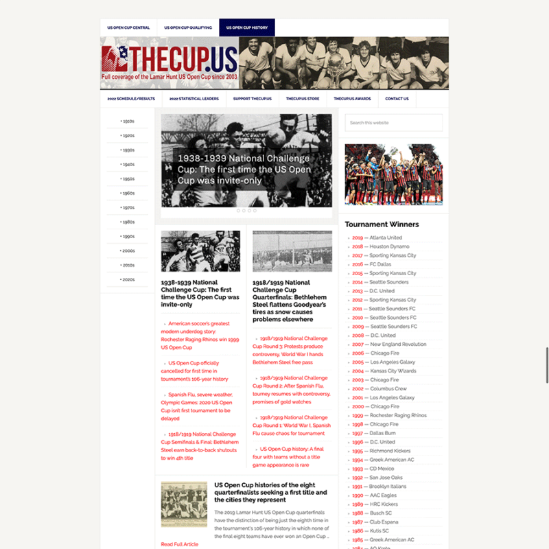 Screenshot of the history page for TheCup.US website