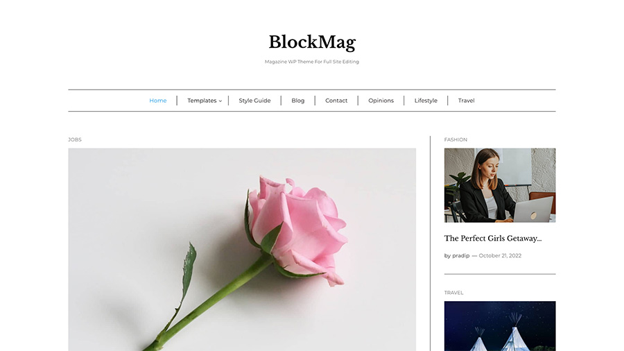 Screenshot of the homepage for the BlockMag WordPress theme