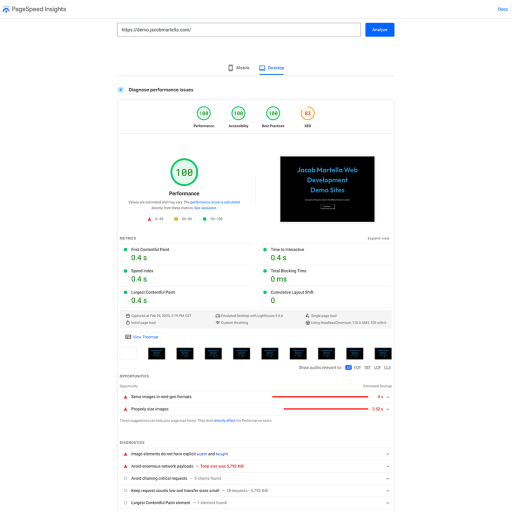 Screenshot of a Google PageSpeed Insights report