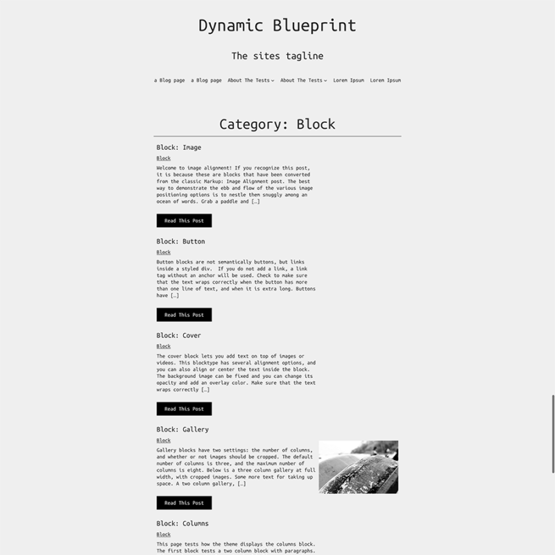 Screenshot of the archive template for the Semplice Monospazio WordPress theme