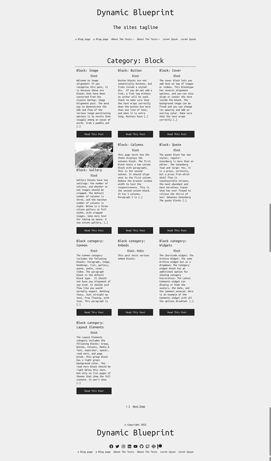 Screenshot of the grid version of the archive template for the Semplice Monospazio WordPress theme