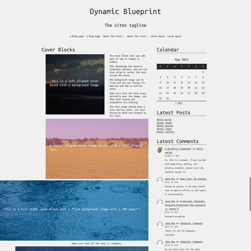 Screenshot of the page with a right sidebar template for the Semplice Monospazio WordPress theme