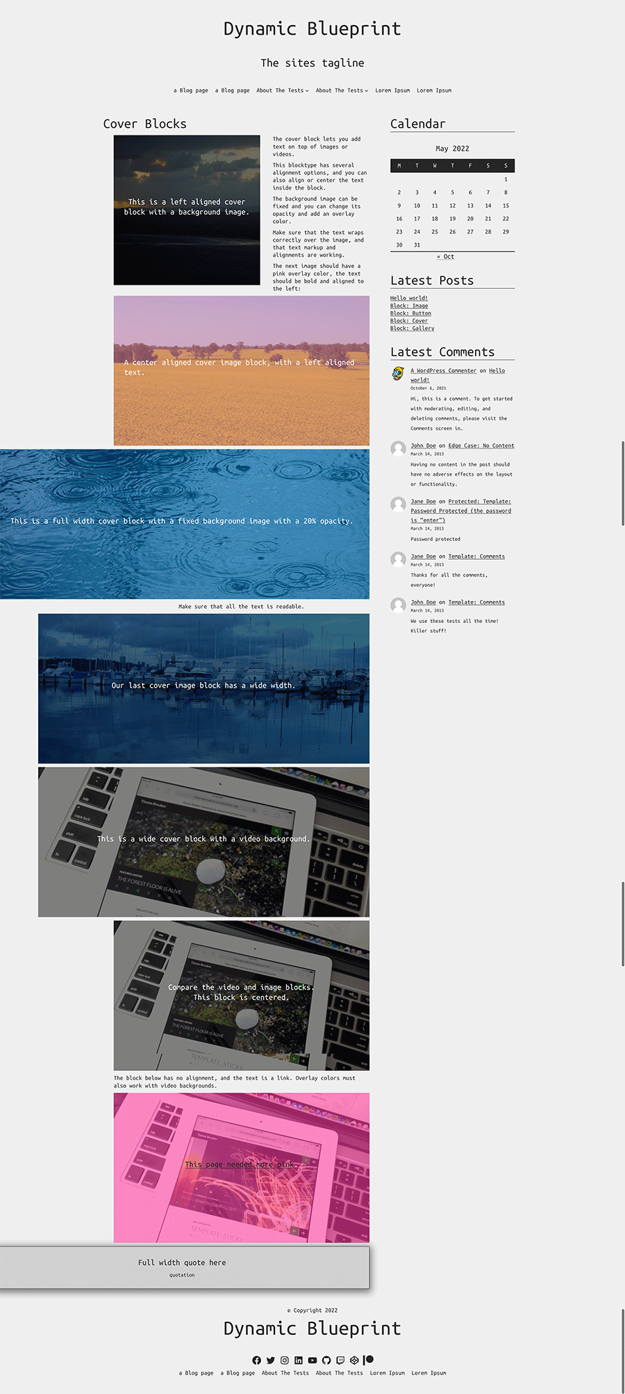 Screenshot of the page with a right sidebar template for the Semplice Monospazio WordPress theme
