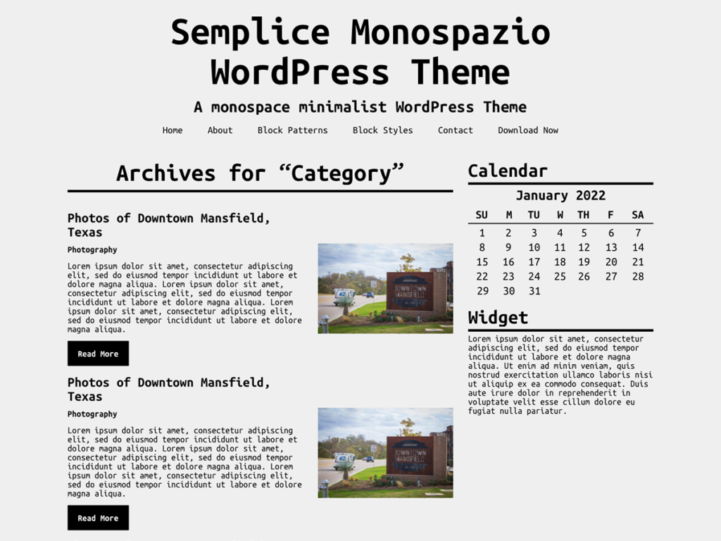 Screenshot of the archive page for the Semplice Monospazio WordPress theme